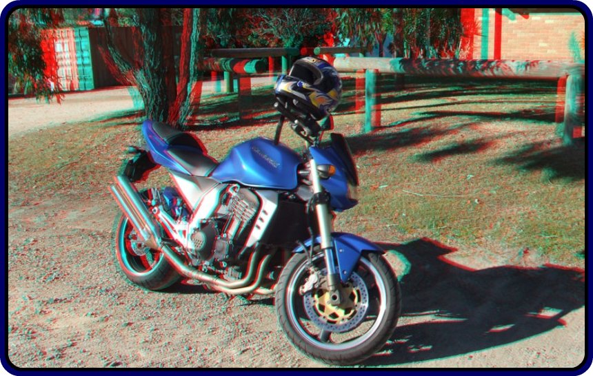 Full Color 3D Anaglyph of a Kawasaki Z1000 Motorcycle